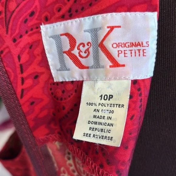 Vintage 1990’s R&K Original vibrant red and dark pink floral dress. Size 10P. - Picture 3 of 17